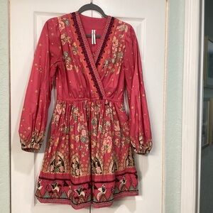 Anthropologie Raquel Pink Floral Beaded & Embroidered Mini Dress Boho Size S